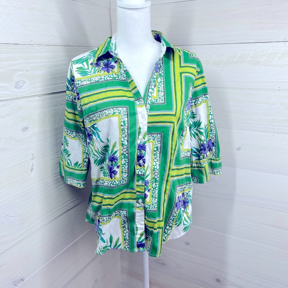 7th Avenue New York & Company Tropical Print Top L FREE SHIP